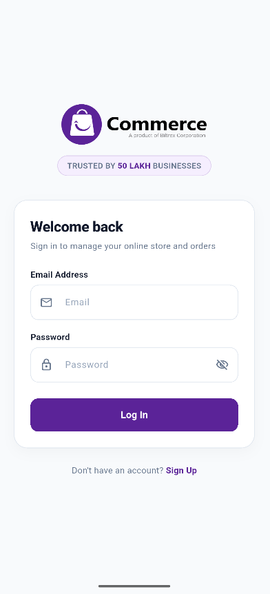 Biltrex Commerce Login Screen